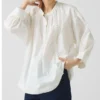 Top in popeline di cotone con bordi in stile porcellana